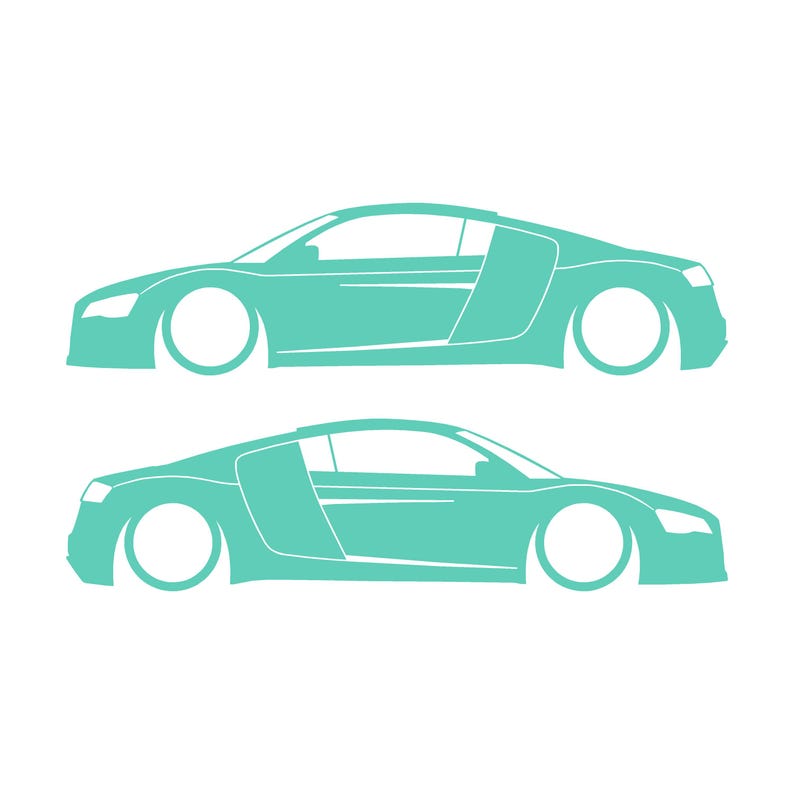 Juego de 2 pegatinas decorativas con silueta de coche rebajado para Audi R8 Coupé de primera generación (2007-2015) Mint