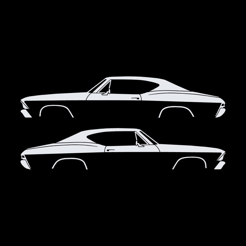 Set Of 2 Car Silhouette Decal Stickers For 1968 Chevrolet Chevelle SS Malibu Hardtop Coupe White
