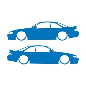 Set Of 2 Lowered Car Silhouette Decal Stickers For Nissan 240 SX S14 Silvia ZENKI Sky Blue