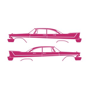 Set Of 2 Car Silhouette Decal Stickers For 1957-58 Plymouth Belvedere Sport Fury 4-door Pink