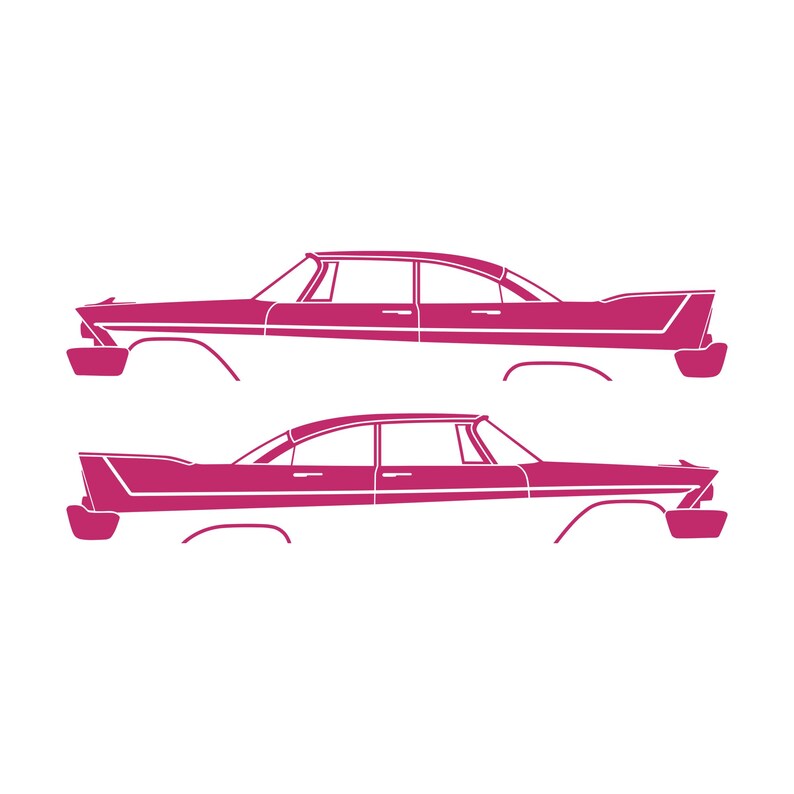 Set Of 2 Car Silhouette Decal Stickers For 1957-58 Plymouth Belvedere Sport Fury 4-door Pink