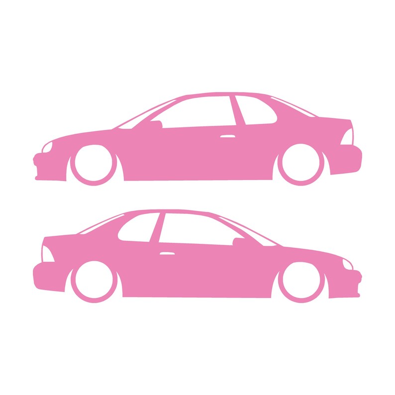 Set Of 2 Lowered Car Silhouette Decal Stickers For Dodge Neon 1st Gen 1994-99 Coupe Soft Pink