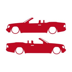 Set van 2 autosilhouet-stickers voor de Mercedes E-Klasse W124 Cabriolet. Rood