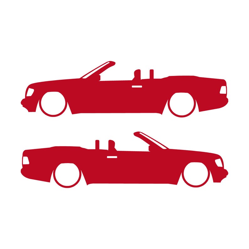 Set van 2 autosilhouet-stickers voor de Mercedes E-Klasse W124 Cabriolet. Rood