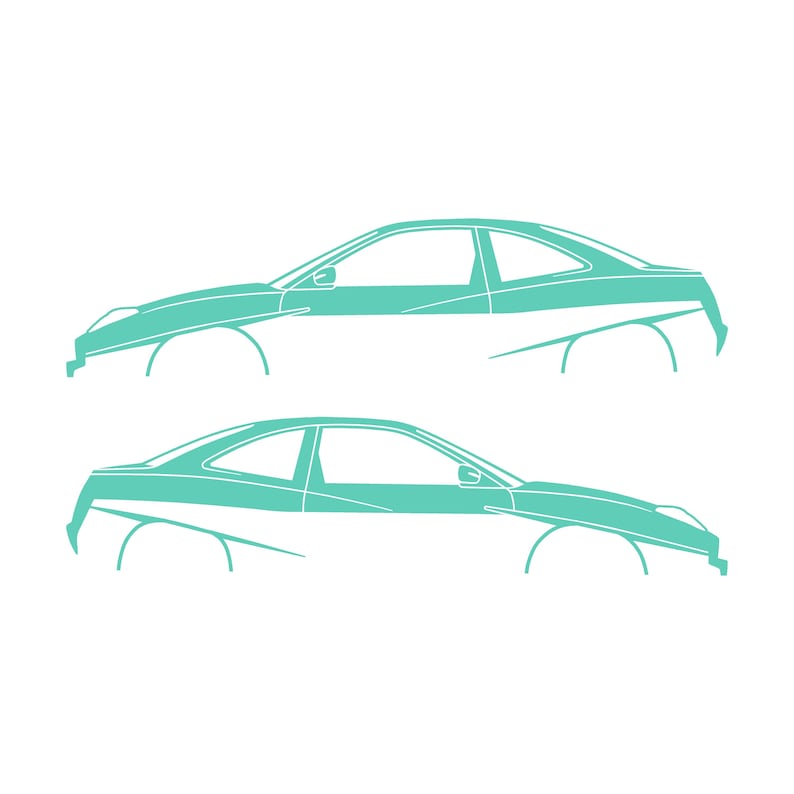 Set Of 2 Lowered Car Silhouette Decal Stickers For Fiat Coupe Mint