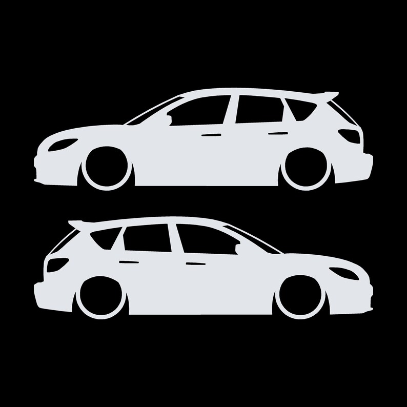 Set di 2 adesivi con silhouette di auto ribassate per Mazda 3 BK 1a generazione Mazdaspeed3 MPS Bianco