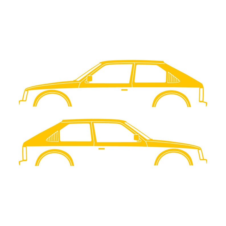 Set Of 2 Car Silhouette Decal Stickers For Opel Kadett D GTE 3-Door Hatchback Yellow