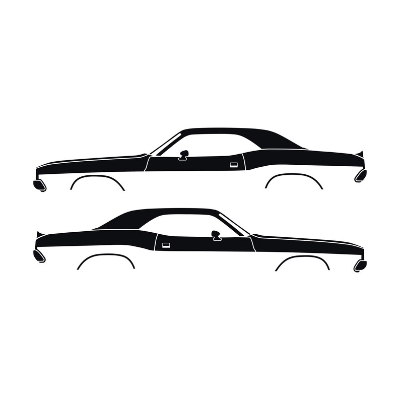 Set Of 2 Car Silhouette Decal Stickers For Dodge Challenger Classic Hardtop 1st Gen 1970-74 Coupe Black