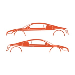 Juego de 2 pegatinas con silueta de coche para Audi R8 Coupé de primera generación Naranja
