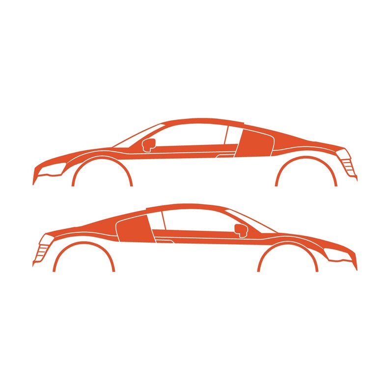 Juego de 2 pegatinas con silueta de coche para Audi R8 Coupé de primera generación Naranja