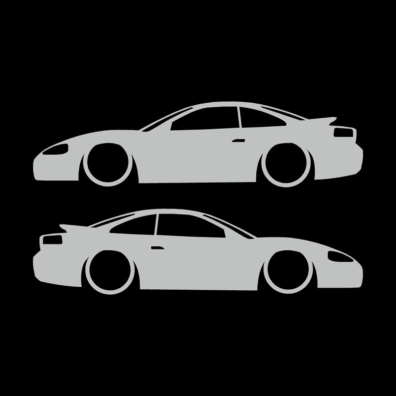 Set Of 2 Car Silhouette Decal Stickers For Dodge Stealth RT Turbo Light Grey