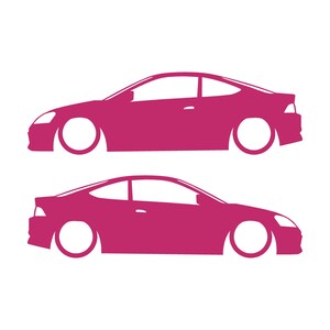 Set Of 2 Lowered Car Silhouette Decal Stickers For Acura RSX DC5 Coupe Pink