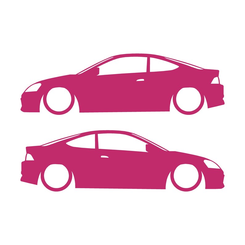 Set Of 2 Lowered Car Silhouette Decal Stickers For Acura RSX DC5 Coupe Pink