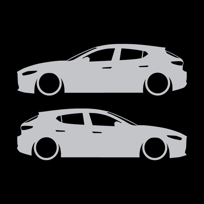 Set mit 2 Aufklebern für tiefergelegte Fahrzeuge für Mazda 3 BP 4. Generation 2019 Silber