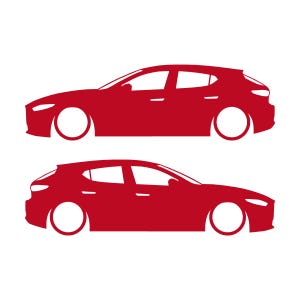 Set mit 2 Aufklebern für tiefergelegte Fahrzeuge für Mazda 3 BP 4. Generation 2019 Rot