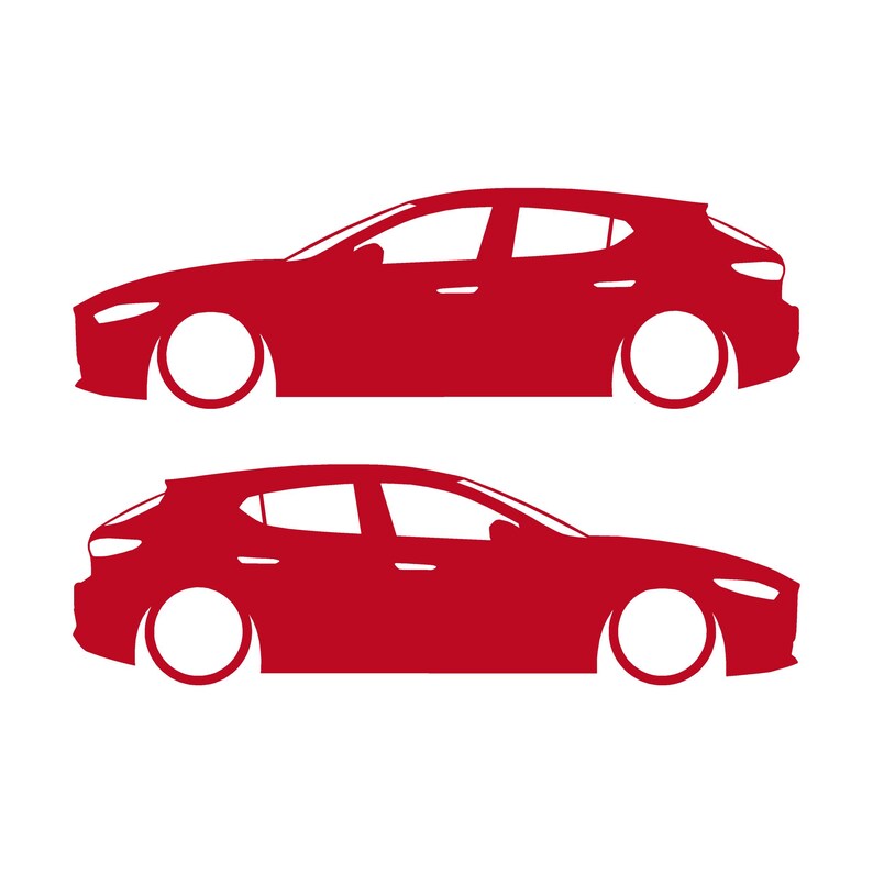 Set mit 2 Aufklebern für tiefergelegte Fahrzeuge für Mazda 3 BP 4. Generation 2019 Rot