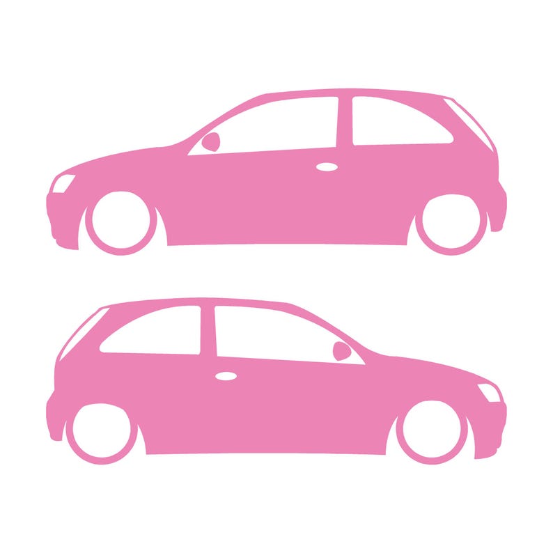 Juego de 2 pegatinas con silueta de coche para Opel Corsa A y Vauxhall Nova Hatchback de 3 puertas. Soft Pink