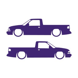 Juego de 2 calcomanías con silueta de auto rebajado para Chevrolet S10 de segunda generación, cabina simple, 1998-2004 Morado