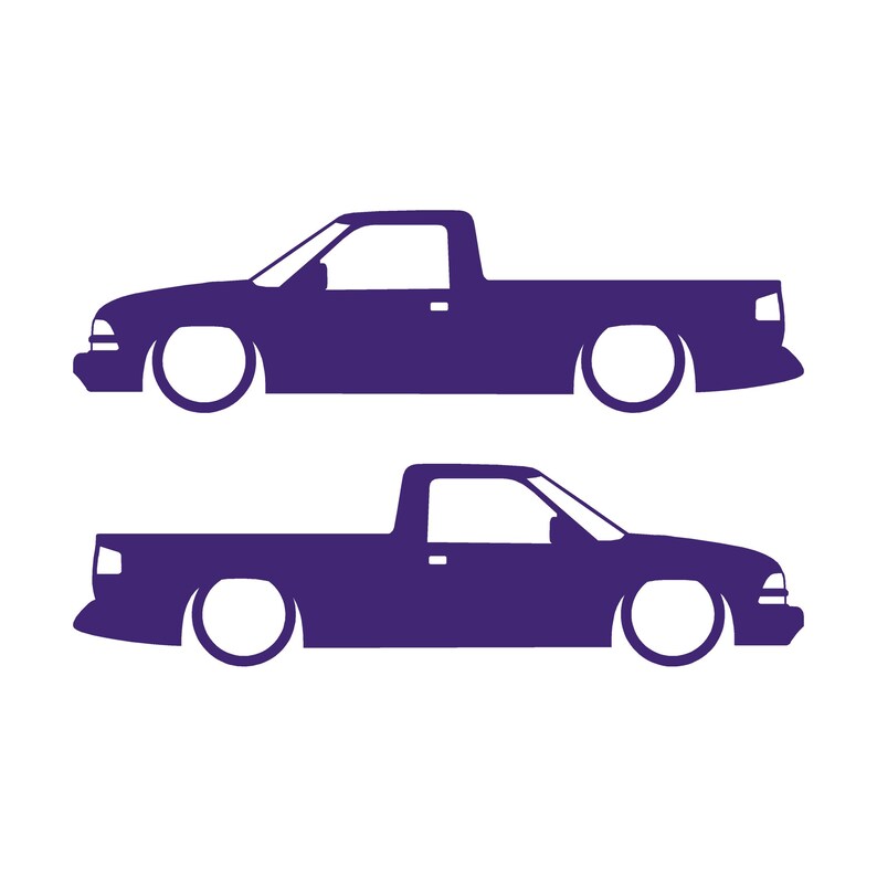 Juego de 2 calcomanías con silueta de auto rebajado para Chevrolet S10 de segunda generación, cabina simple, 1998-2004 Morado