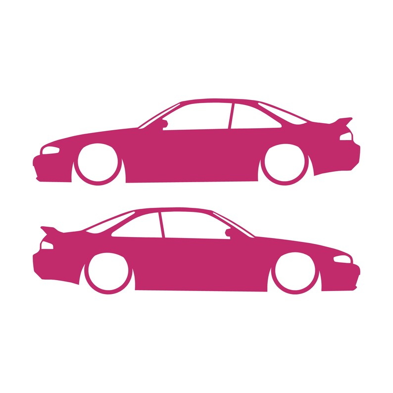 Set Of 2 Lowered Car Silhouette Decal Stickers For Nissan 240 SX S14 Silvia ZENKI Pink