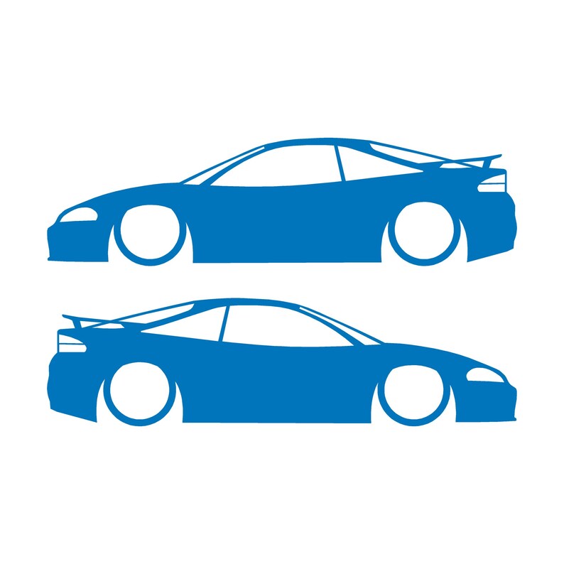 Set Of 2 Lowered Car Silhouette Decal Stickers For Eagle Talon TSi 2G Sky Blue