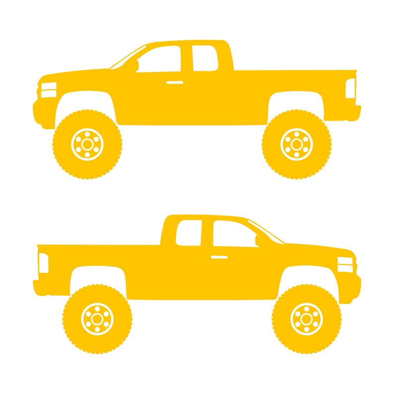 Set Of 2 Lifted Car Silhouette Decal Stickers For Chevrolet Silverado 2nd Gen 2007-14 Ext Cab Yellow