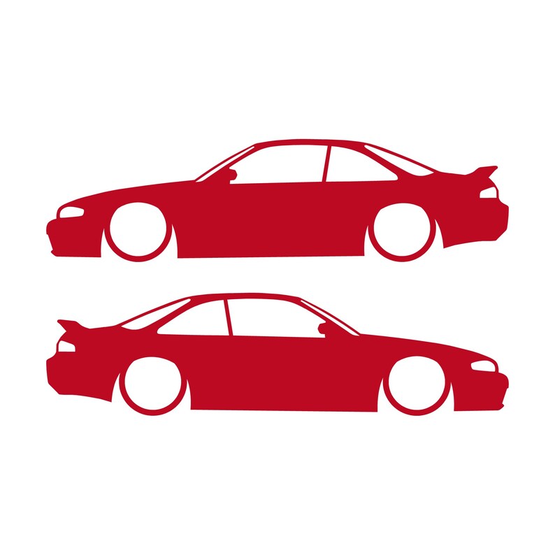 Set Of 2 Lowered Car Silhouette Decal Stickers For Nissan 240 SX S14 Silvia ZENKI Red