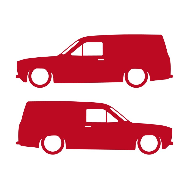 Set Of 2 Lowered Van Silhouette Decal Stickers For Ford Escort Mk1 Red