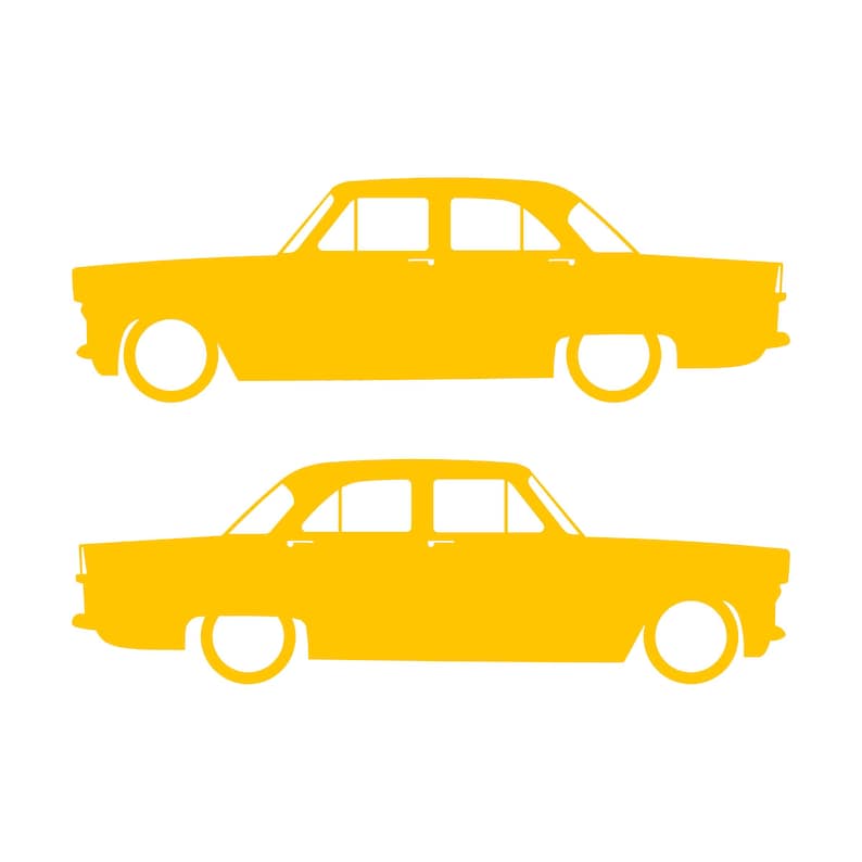 Set Of 2 Car Silhouette Decal Stickers For Ford Zephyr - Zodiac Mk2 Sedan Yellow