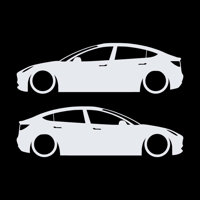 Set Of 2 Lowered Car Silhouette Decal Stickers For Tesla Model Y White