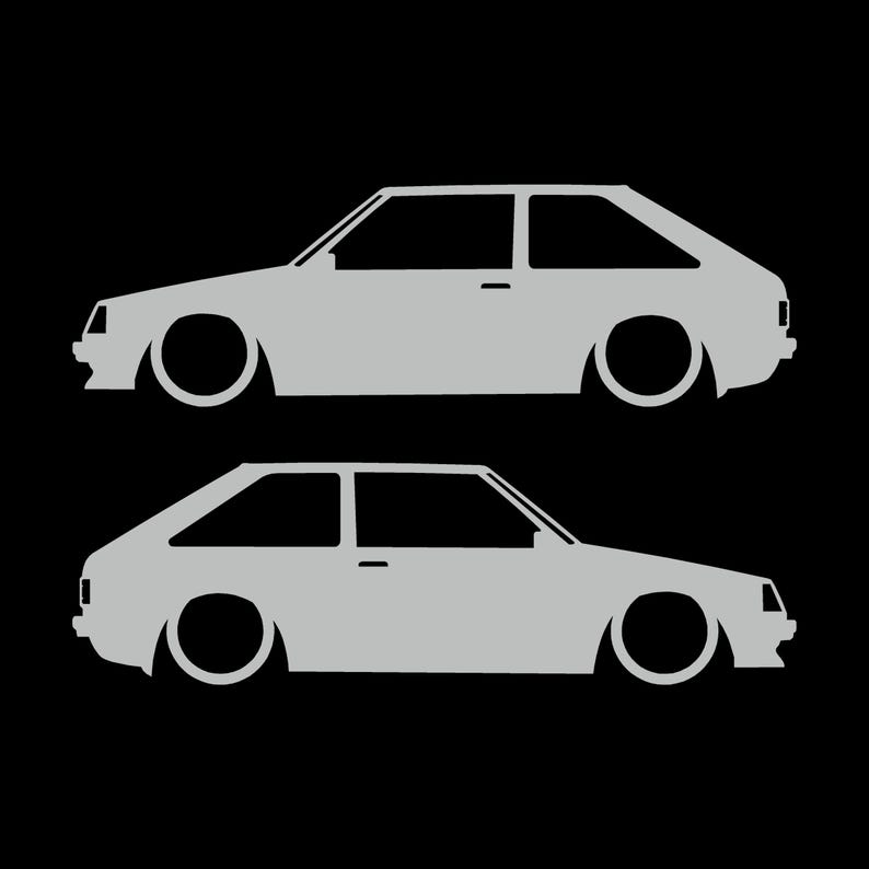Set Of 2 Lowered Car Silhouette Decal Stickers For Mazda 323 3-door BD 4th Gen 1980-86 Hatchback Light Grey