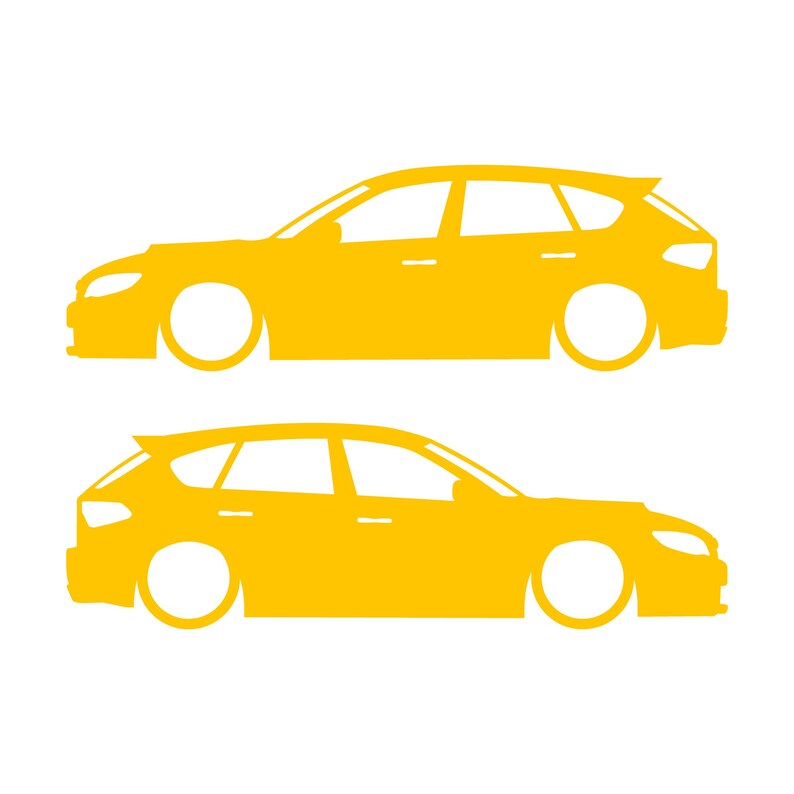 Conjunto de 2 adesivos com silhueta de carro rebaixado para Subaru Impreza WRX STI 3ª geração Hatchback GH Amarelo