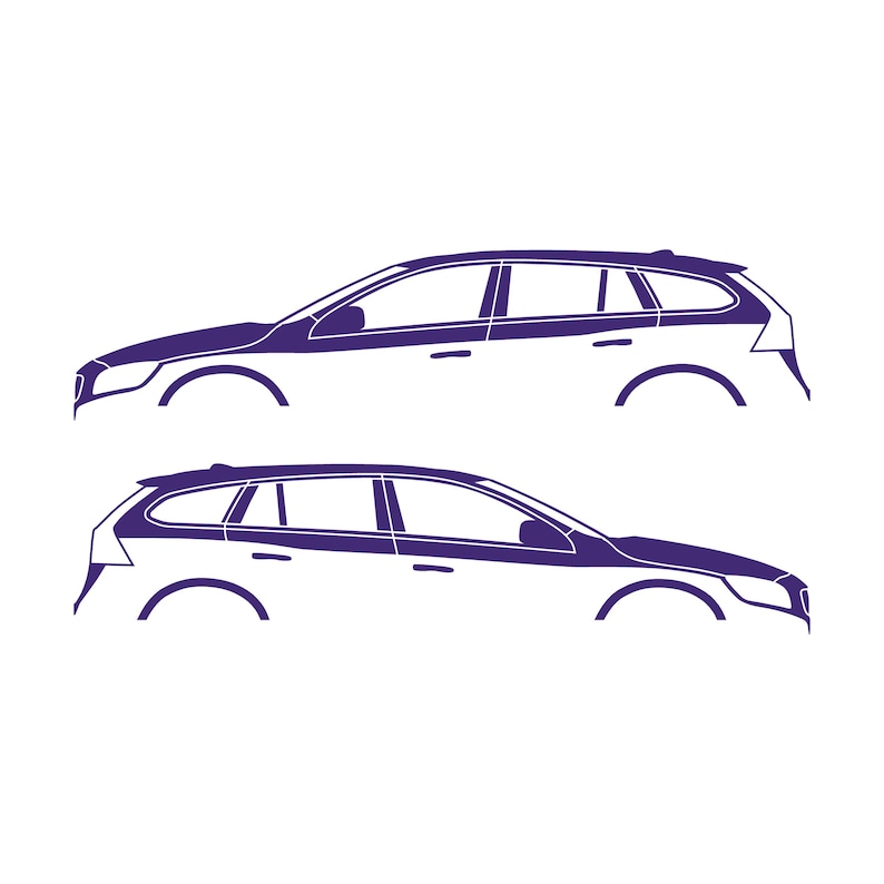 Set Of 2 Car Silhouette Decal Stickers For Volvo V60 2011-18 1st Gen Purple