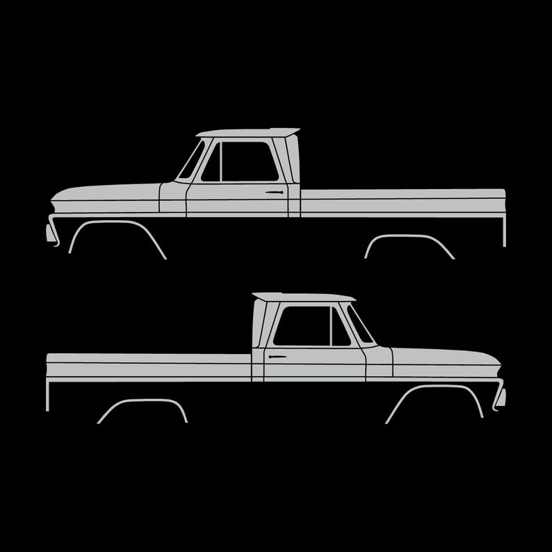 Set van 2 autosilhouet-stickers voor Chevrolet C10 1e generatie korte laadbak 1964-66 Light Grey