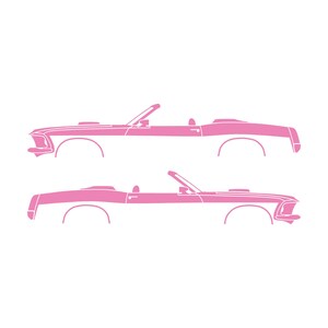 Conjunto de 2 adesivos com a silhueta de um carro rebaixado para Ford Mustang Conversível de 1969. Soft Pink