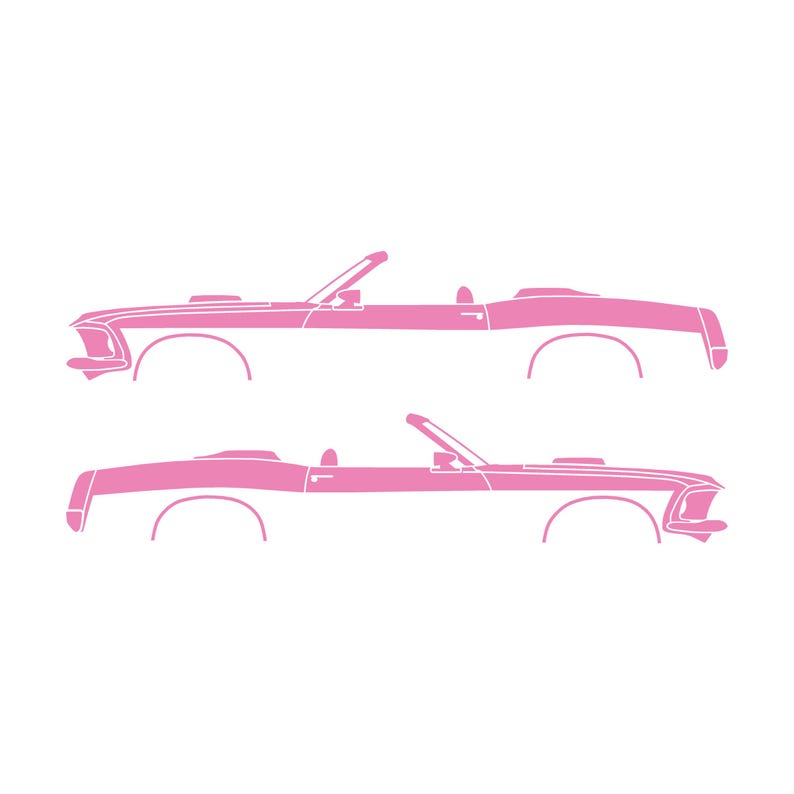 Conjunto de 2 adesivos com a silhueta de um carro rebaixado para Ford Mustang Conversível de 1969. Soft Pink