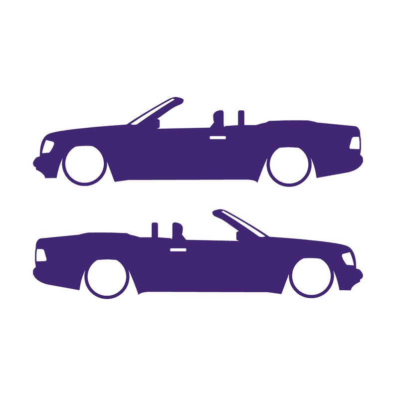 Set van 2 autosilhouet-stickers voor de Mercedes E-Klasse W124 Cabriolet. Paars