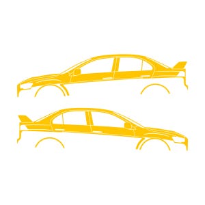 Set Of 2 Lowered Car Silhouette Decal Stickers For Mitsubishi Lancer Evo X 10 Yellow