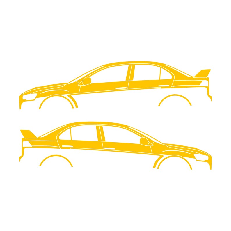 Set Of 2 Lowered Car Silhouette Decal Stickers For Mitsubishi Lancer Evo X 10 Yellow