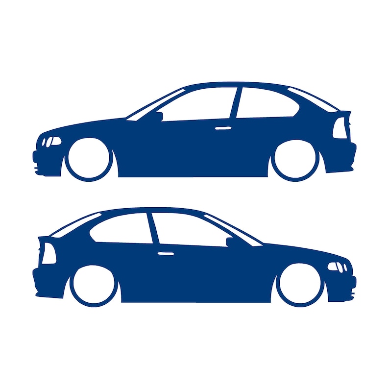 Juego de 2 pegatinas decorativas con silueta de coche rebajado para BMW E46 Compact Hatchback Azul