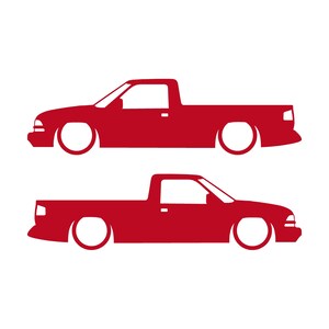 Juego de 2 calcomanías con silueta de auto rebajado para Chevrolet S10 de segunda generación, cabina simple, 1998-2004 Rojo
