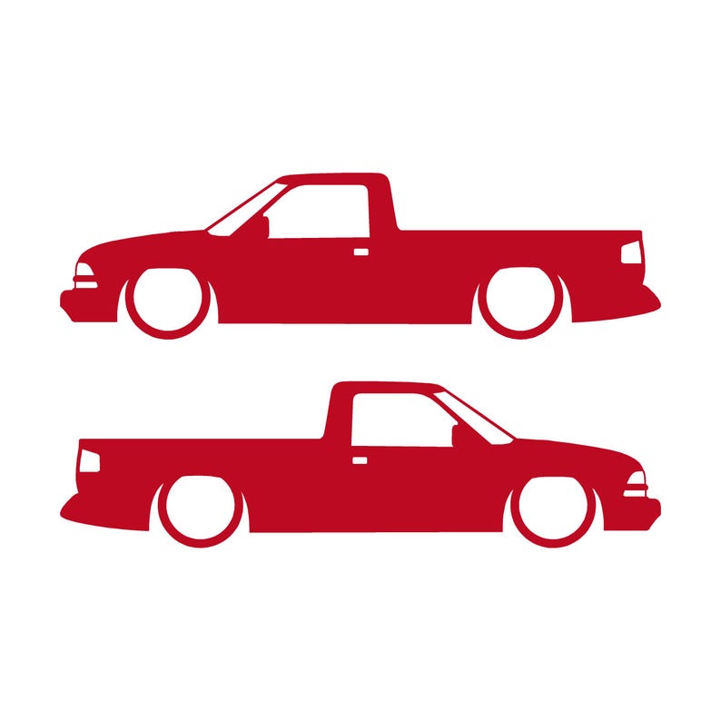 Juego de 2 calcomanías con silueta de auto rebajado para Chevrolet S10 de segunda generación, cabina simple, 1998-2004 Rojo