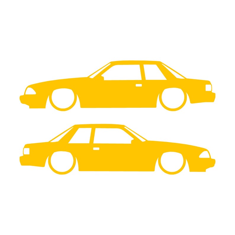 Juego de 2 pegatinas con silueta de coche rebajado para Ford Mustang Fox Body Notchback 1987-93 Amarillo