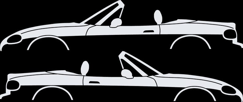 Set Of 2 Lowered Car Silhouette Decal Stickers For Mazda Miata MX5 NB White
