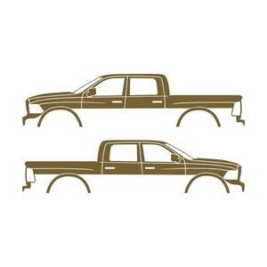 Set med 2 silhuettdekaler för Dodge Ram Crew Cab 4:e generationen 2010-18 Guld