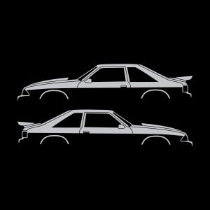 Set Of 2 Car Silhouette Decal Stickers For Ford Mustang SALEEN Fox-body Hatch Hatchback Silver