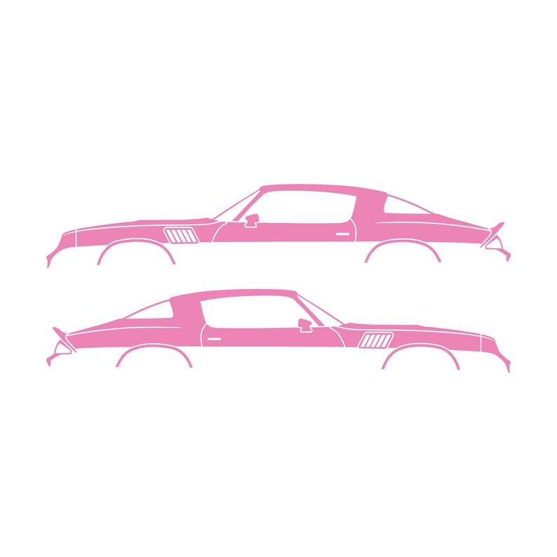 Set mit 2 Auto-Silhouette-Aufklebern für Chevrolet Camaro Z28 2. Generation 1978-79 Coupé Soft Pink