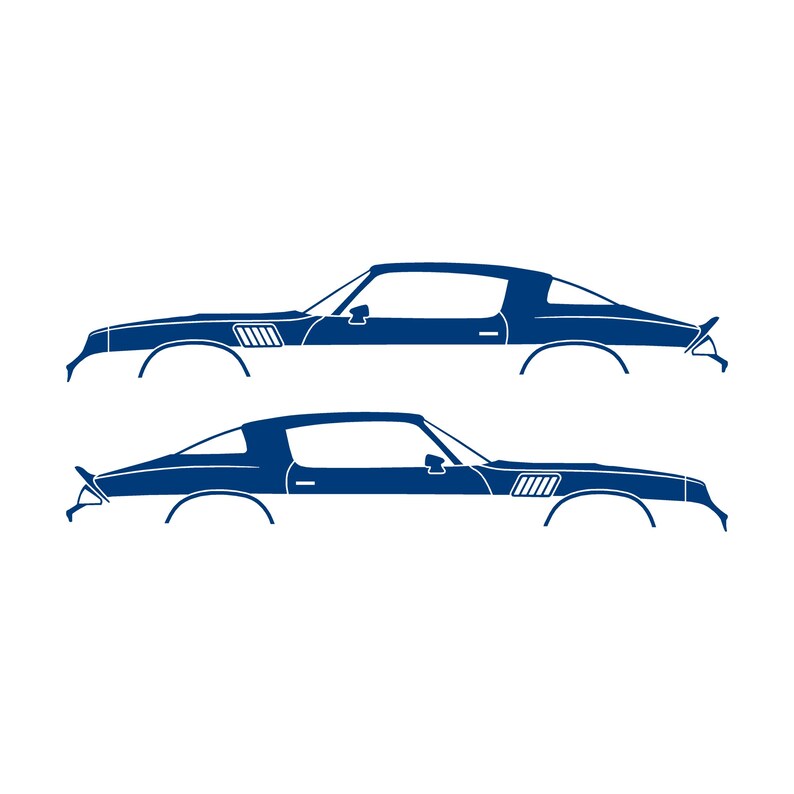 Set mit 2 Auto-Silhouette-Aufklebern für Chevrolet Camaro Z28 2. Generation 1978-79 Coupé Blau