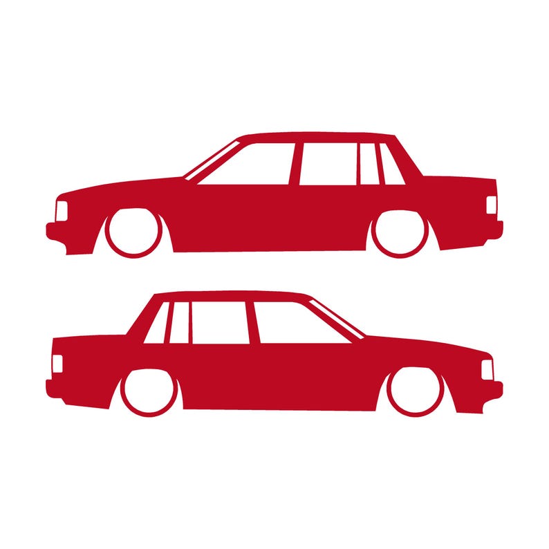 Zestaw 2 naklejek z obniżoną sylwetką samochodu do Volvo 740 744 Sedan Czerwony