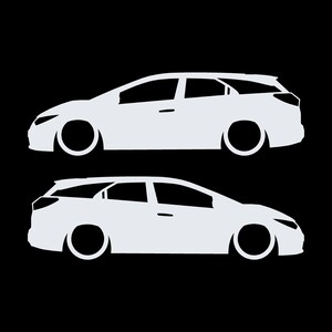 Set Of 2 Lowered Car Silhouette Decal Stickers For Honda Civic 9th Gen Tourer White